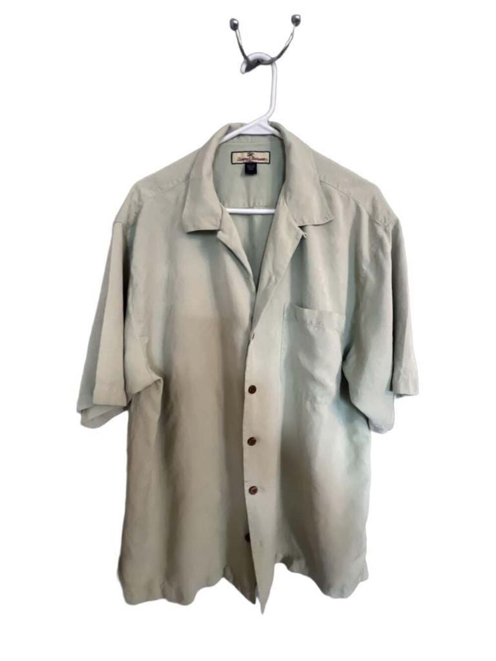 Tommy Bahama Men's 100% Silk Short Sleeve Button-Down Camp Shirt, Light Green